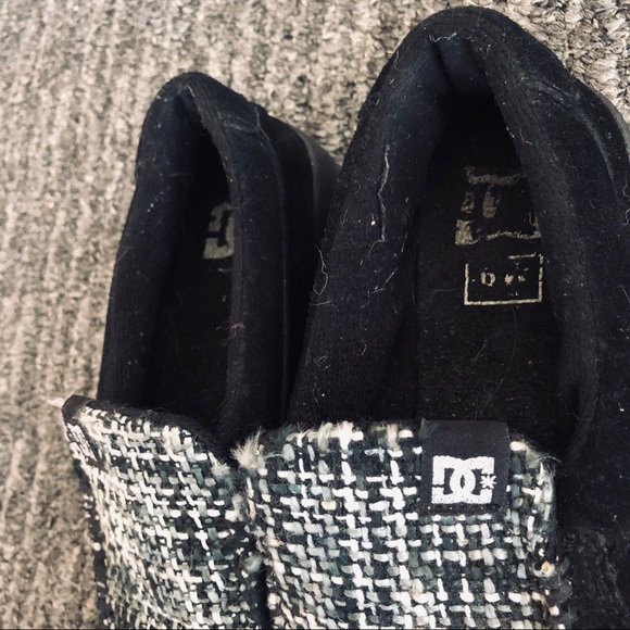 DC Black grey white houndstooth slip on slipper moccasin shoes 6 - Picture 2 of 7